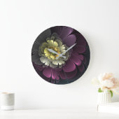 Abstract Modern Purpur Khaki Gray Fractal Flower Große Wanduhr (Zuhause)