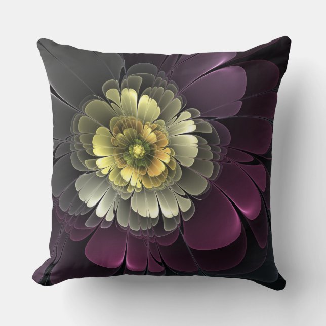 Abstract Modern Purpur Khaki Gray Fractal Flower Kissen (Vorderseite)