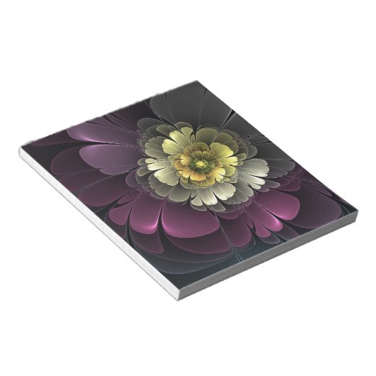Abstract Modern Purpur Khaki Gray Fractal Flower Notizblock (angewinkelt)