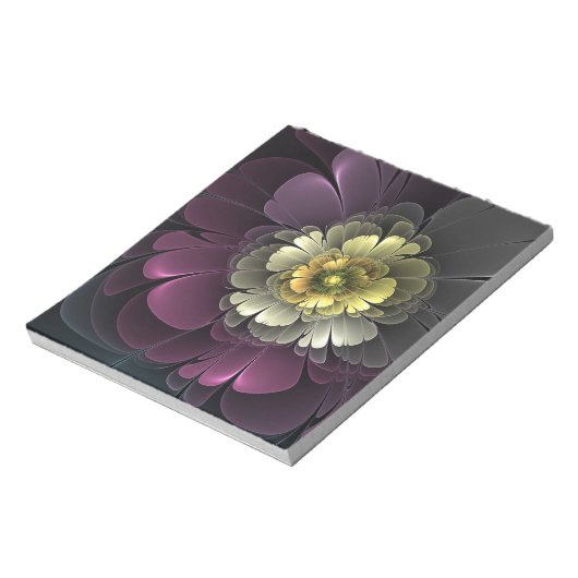 Abstract Modern Purpur Khaki Gray Fractal Flower Notizblock (Rotiert)
