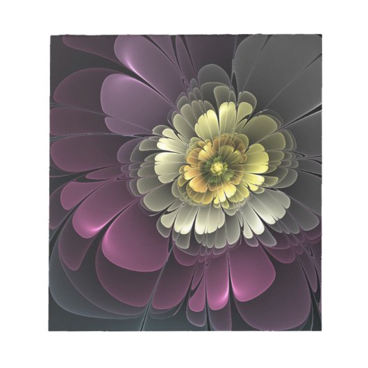 Abstract Modern Purpur Khaki Gray Fractal Flower Notizblock (Vorderseite)