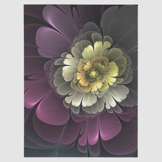 Abstract Modern Purpur Khaki Gray Fractal Flower Seidenpapier (Vorderseite)