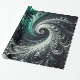 Abstract Modern Swirling Green, Silver and Black Geschenkpapier