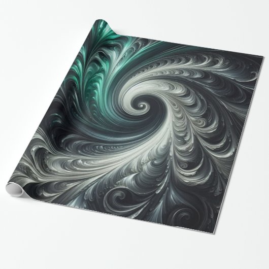 Abstract Modern Swirling Green, Silver and Black Geschenkpapier (Ungerollt)