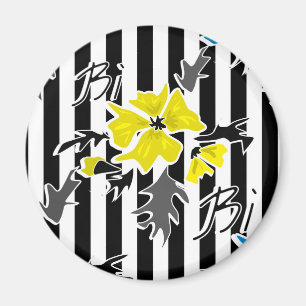 Abstract modern yellow flower gray black leaves pr magnet