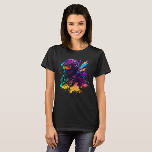 Abstract motorcyclist synthwave T-Shirt (Vorne ganz)
