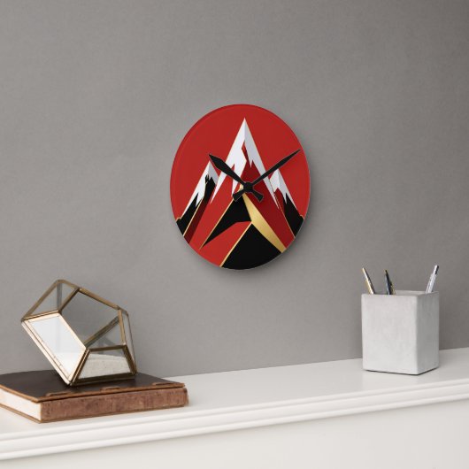 Abstract Mountain Range Red Black Gold Runde Wanduhr (Büro)