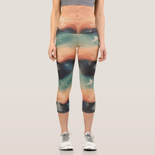 Abstract Nature: Minimalist Lotus & Bird Design Capri Leggings (Vorderseite)