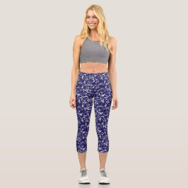 Abstract Navy Blue Capris