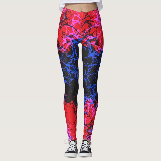 Abstract Neon Cracked Earth Pattern Leggings (Vorderseite)