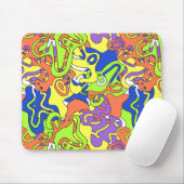 Abstract Neon Doodle Maze Pattern Mousepad (Mit Mouse)