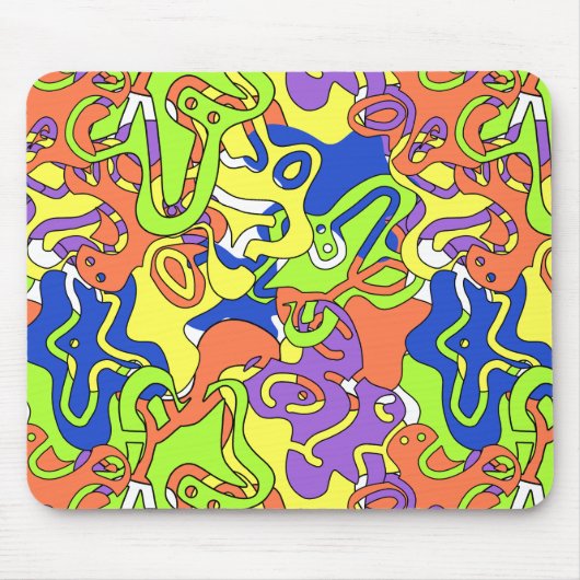 Abstract Neon Doodle Maze Pattern Mousepad (Vorne)