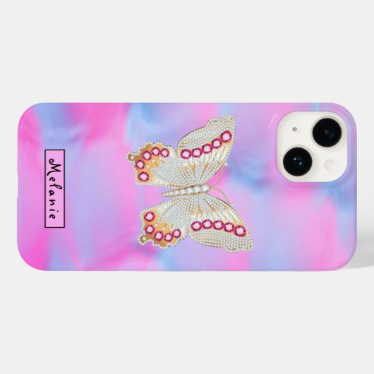 Abstract neon pink Acrylic Butterfly Monogram Case-Mate iPhone Hülle (Rückseite (Horizontal))