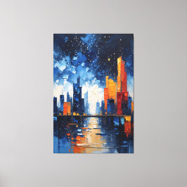 Abstract Night Skyline Impasto Canvas Print Leinwanddruck