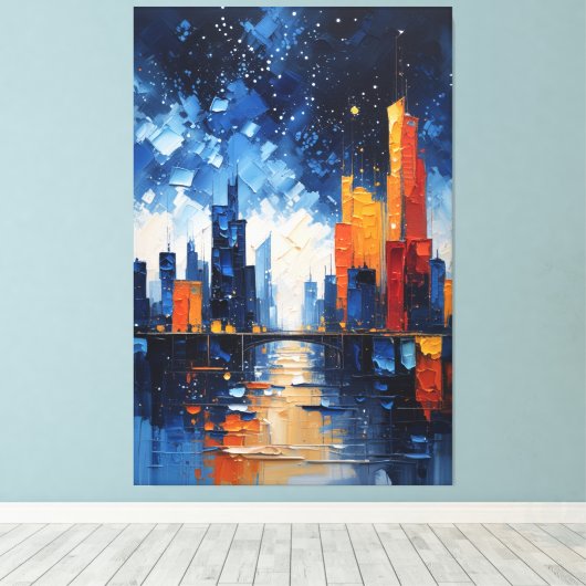 Abstract Night Skyline Impasto Canvas Print Leinwanddruck (Insitu (Holzboden))