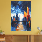Abstract Night Skyline Impasto Canvas Print Leinwanddruck (Insitu (Wohnzimmer))