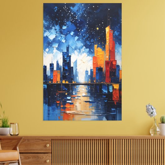 Abstract Night Skyline Impasto Canvas Print Leinwanddruck (Insitu (Wohnzimmer))