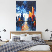 Abstract Night Skyline Impasto Canvas Print Leinwanddruck (Insitu (Schlafzimmer))