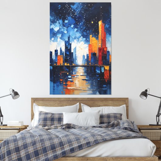 Abstract Night Skyline Impasto Canvas Print Leinwanddruck (Insitu (Schlafzimmer))