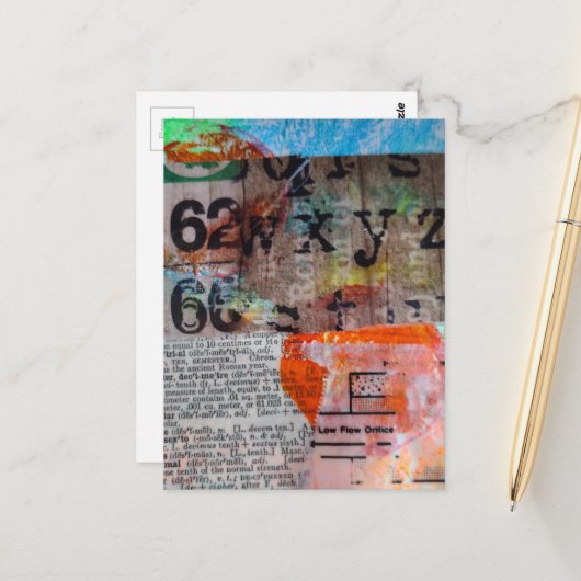 Abstract Numbers Letters Grunge collage Postkarte (Vorderseite/Rückseite Beispiel)