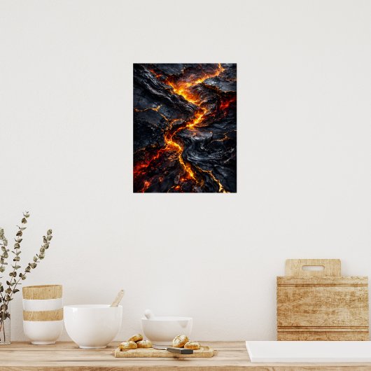 Abstract Obsidian Lava Flow Fire Art Poster (Küche)