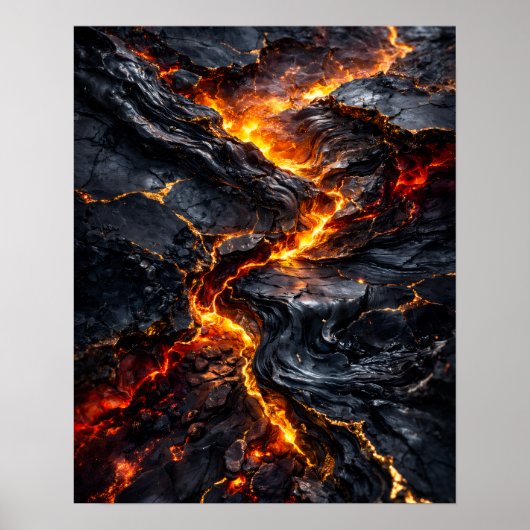 Abstract Obsidian Lava Flow Fire Art Poster (Vorne)