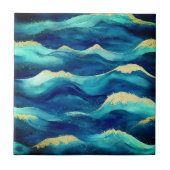 Abstract Ocean Waves Blue and Gold Watercolor Fliese (Vorderseite)