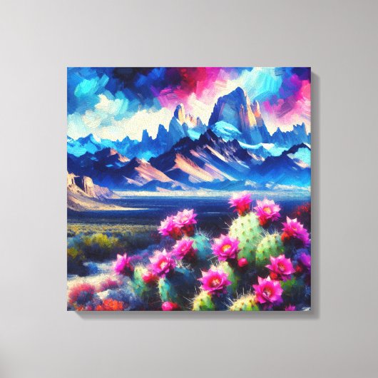 Abstract of Mountain Range Blooming Cactus Leinwanddruck (Vorderseite)