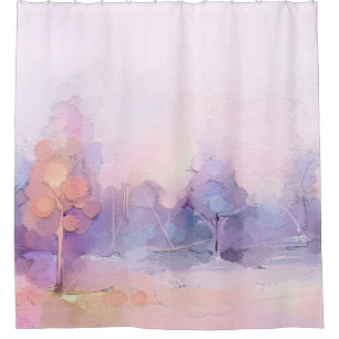 Abstract oil painting winter forest landscape. Sem Duschvorhang