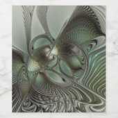 Abstract Olive Sage Green Gray Fractal Art Fantasy Weinetikett (Einzelnes Label)