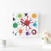 Abstract Paint Splatter Clock Quadratische Wanduhr (Zuhause)