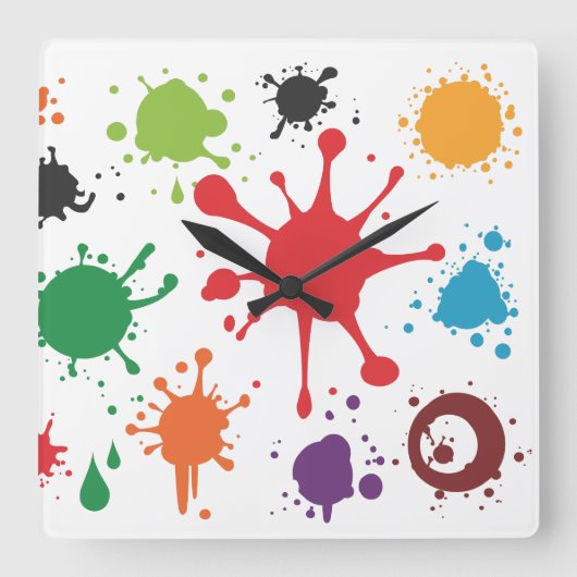 Abstract Paint Splatter Clock Quadratische Wanduhr (Vorderseite)