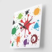 Abstract Paint Splatter Clock Quadratische Wanduhr (Winkel)