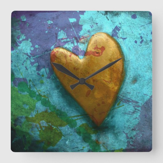 Abstract Painted Heart Quadratische Wanduhr (Vorderseite)