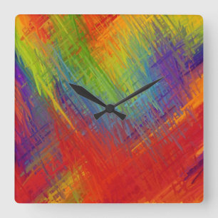 Abstract Painting   Retro Colorful 18 Quadratische Wanduhr