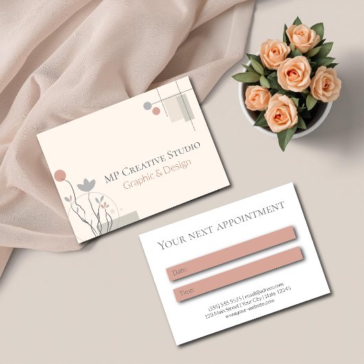 Abstract Pastel Design: Modern Florals & Geometry Terminkarte