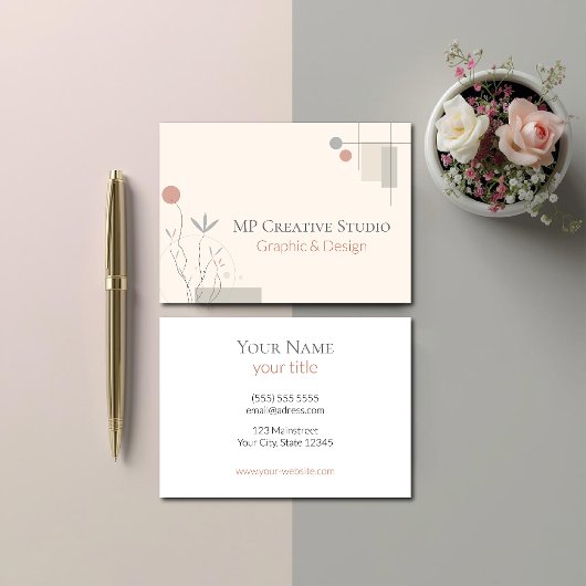 Abstract Pastel Design: Modern Florals & Geometry Visitenkarte