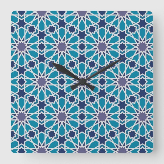 Abstract Pattern In Blue And Grey Quadratische Wanduhr (Vorderseite)