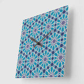 Abstract Pattern In Blue And Grey Quadratische Wanduhr (Winkel)