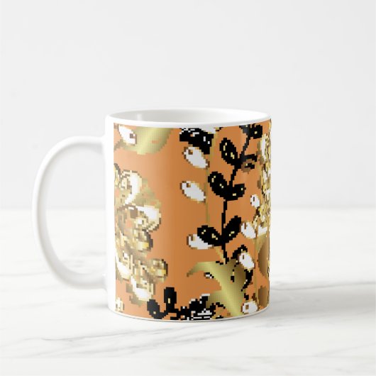 abstract pattern on orange yellow background with kaffeetasse (Links)