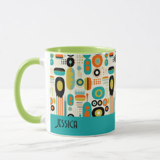 Abstract Pattern Vibrant Mid Century Modern Name  Tasse