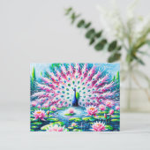 Abstract Peacock by the Pond with Water Lilies Postkarte (Stehend Vorderseite)