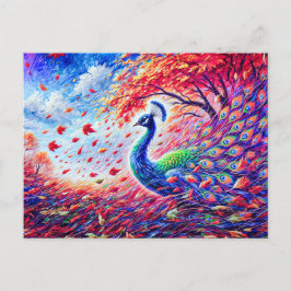 Abstract Peacock in Autumn Storm in Colorful Oil Postkarte