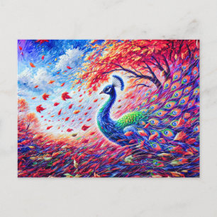 Abstract Peacock in Autumn Storm in Colorful Oil Postkarte