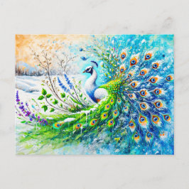 Abstract Peacock in Spring with Snow and Flower Postkarte
