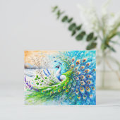 Abstract Peacock in Spring with Snow and Flower Postkarte (Stehend Vorderseite)