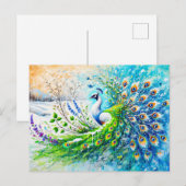 Abstract Peacock in Spring with Snow and Flower Postkarte (Vorne/Hinten)