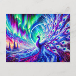 Abstract Peacock in Winter with Northern Lights Postkarte