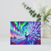 Abstract Peacock in Winter with Northern Lights Postkarte (Stehend Vorderseite)