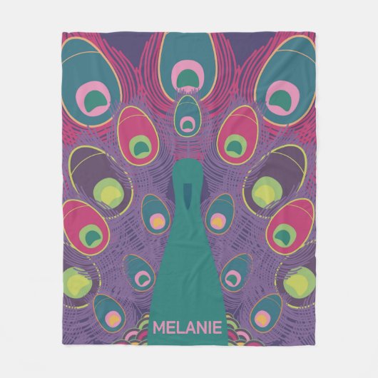 Abstract Peacock Purple Modern Art Personalised Fleecedecke (Vorderseite)